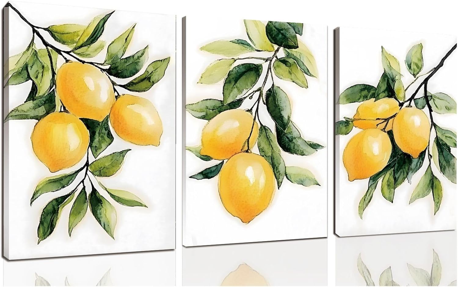sawjug Lemon Canvas Wall Art,Lemon Wall Decor,Boho Fruit Prints Abstract Fruit Pictures for Living Room,Kitchen, Office (16" x 24" x 3 pcs)