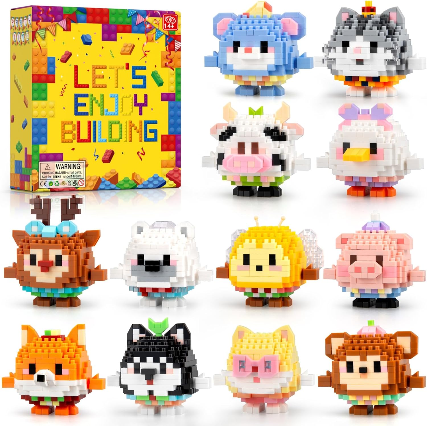 HIGH GODO 12Pack Mirco Mini Animals Easter Party Favors Building Set, 2438PCS Cute Animals Set for Goodie Bag Stuffers, Birthday Gifts for Adult Teens 14+ (Not Compatible with Major Brand)