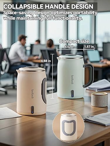 Miniatura 2 de balbali Hervidor eléctrico pequeño de 20 onzas para agua hirviendo, mini hervidor eléctrico de mango plegable para té, hervidor portátil de bajo