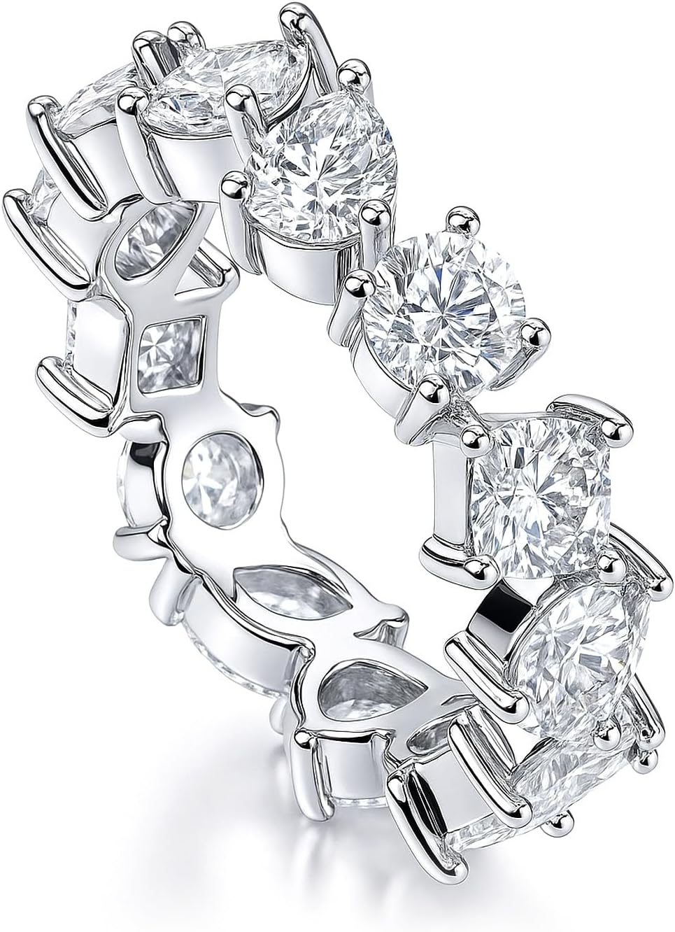 BERRICLE Sterling Silver Cluster Eternity Band Ring for Women, Cubic Zirconia CZ