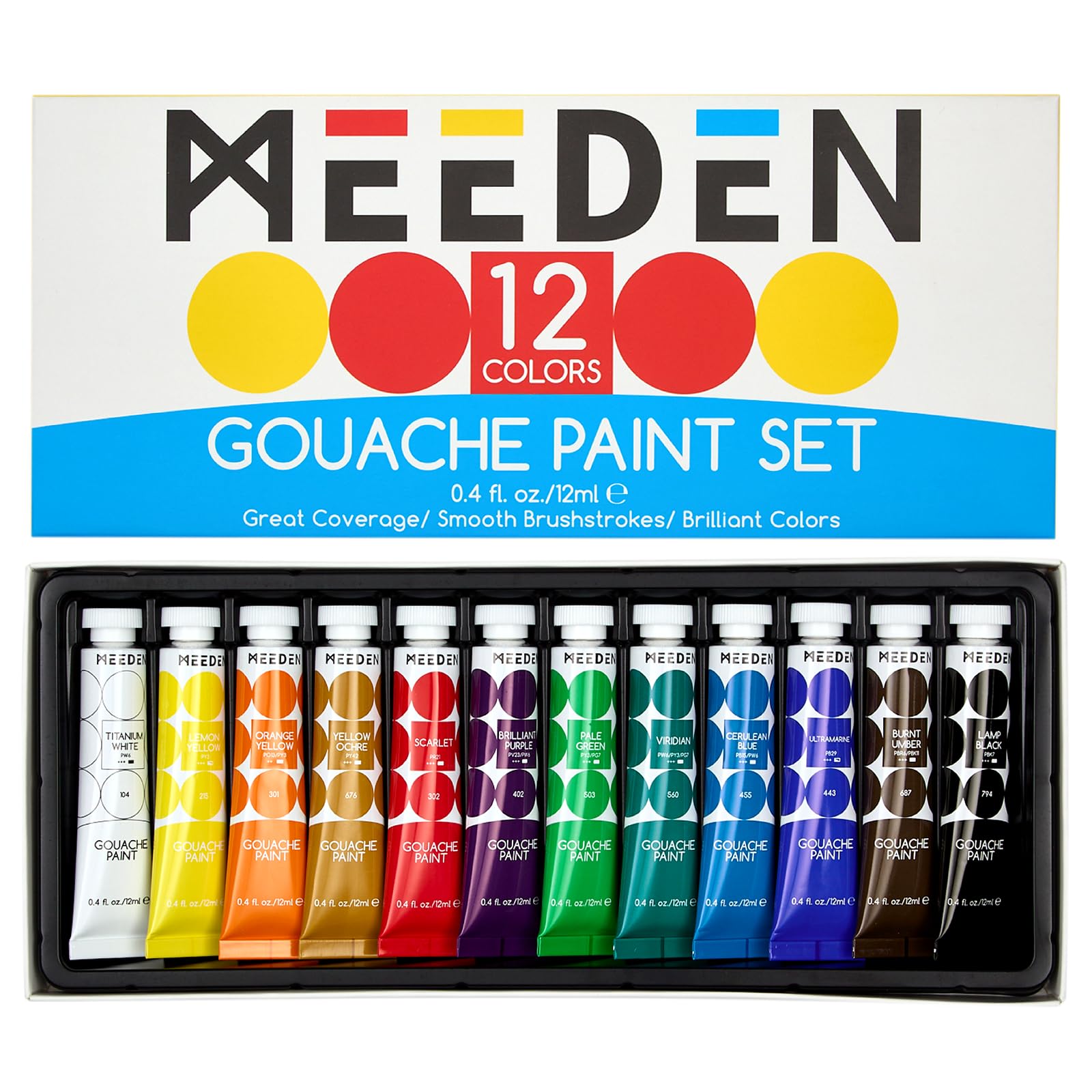 MEEDEN Gouache Paint Tube Set - 12 x 12ml (0.4 oz) Colors Art Paint Supplies for Artists Students Beginners - Rich Pigment Art Paints for Canvas Painting
