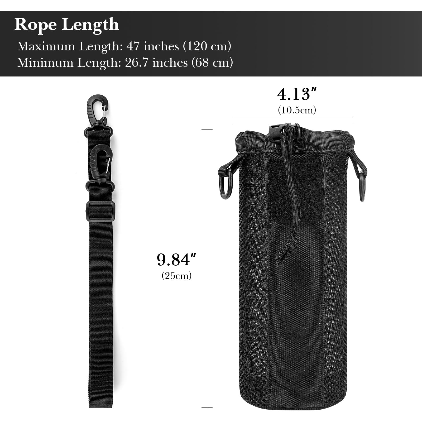 Linkidea Sports Water Bottle Bag Compatible with Owala FreeSip 24oz/32oz, YETI Yonder 1.5L/50oz, Nalgene, CamelBak, Drawstring Molle Bottle Holder, Tactical Mesh Bottle Carrier with Strap - Image 2