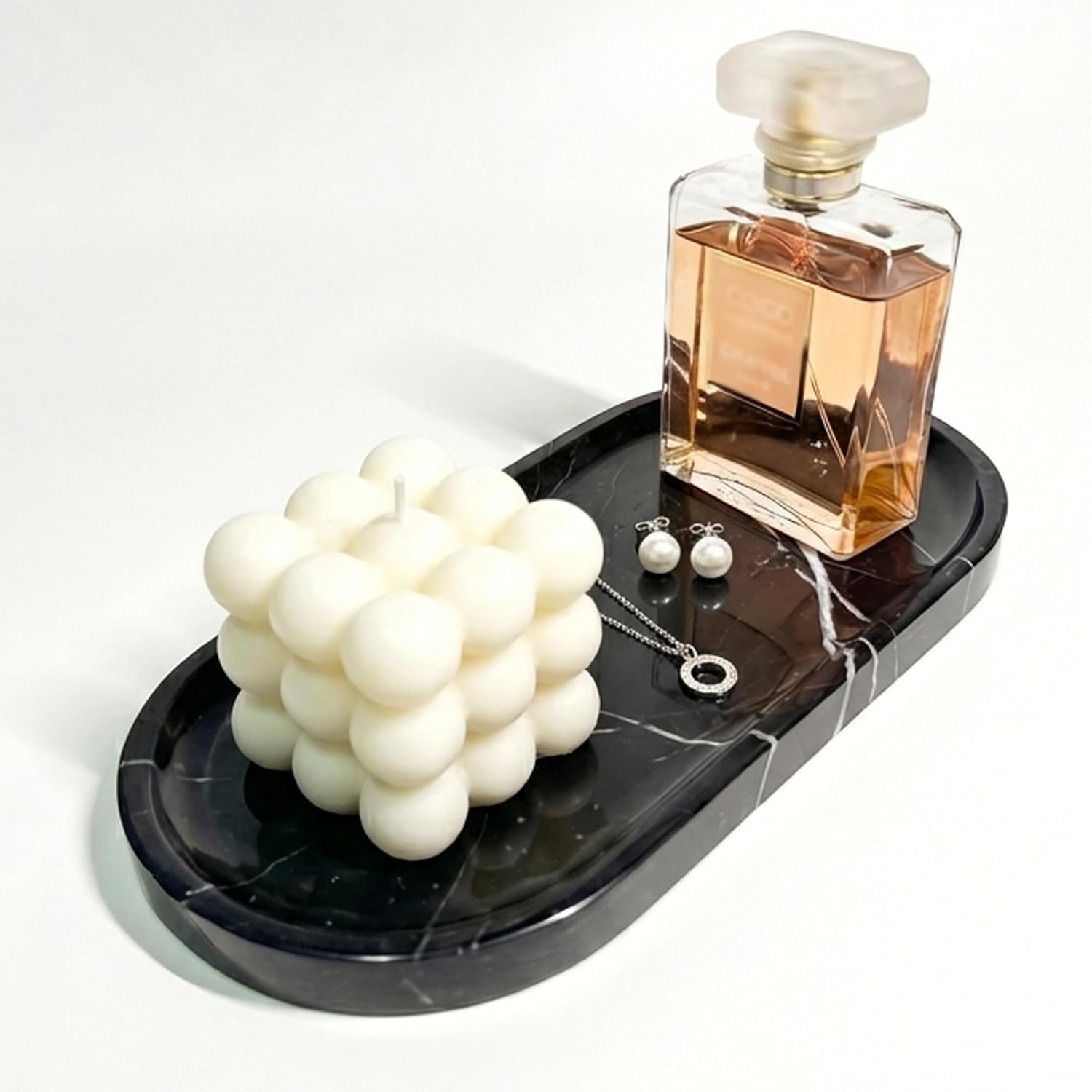 Black Marble Vanity Tray - 100% Natural Stone Bathroom Countertop Organizer for Perfume & Jewelry, 10" Heavy Rectangular Decorative Plate for Toilet Tank & Kitchen Sink, Polished & Non-Slip