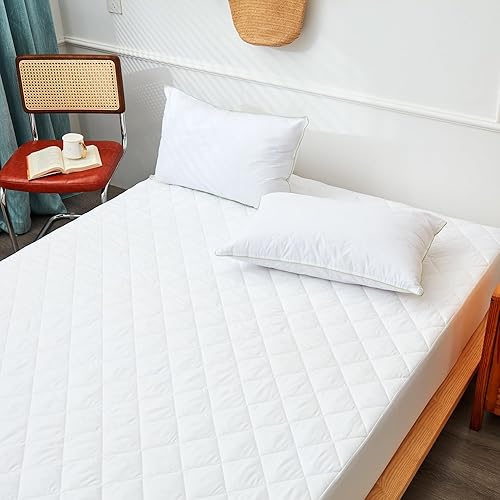 Tateufeu Funda de colchón blanca que se estira hasta 16 pulgadas de profundidad, sábana bajera (matrimonial), hipoalergénica, máxima protección y