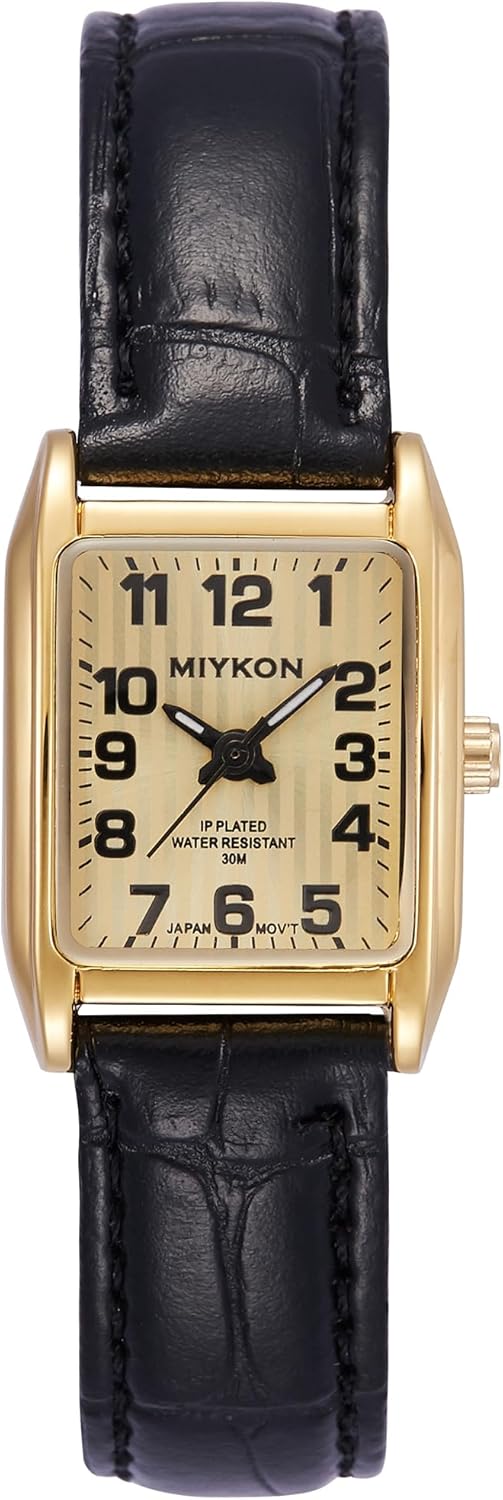 Miykon Vintage Watches for Women | Small Dainty Tank, Square Womens Watch with Genuine Leather Strap and Second Hand | Ion Polished, Luminous Hands, Scratch Resist, Japan Quartz, 100ft Water Resistant