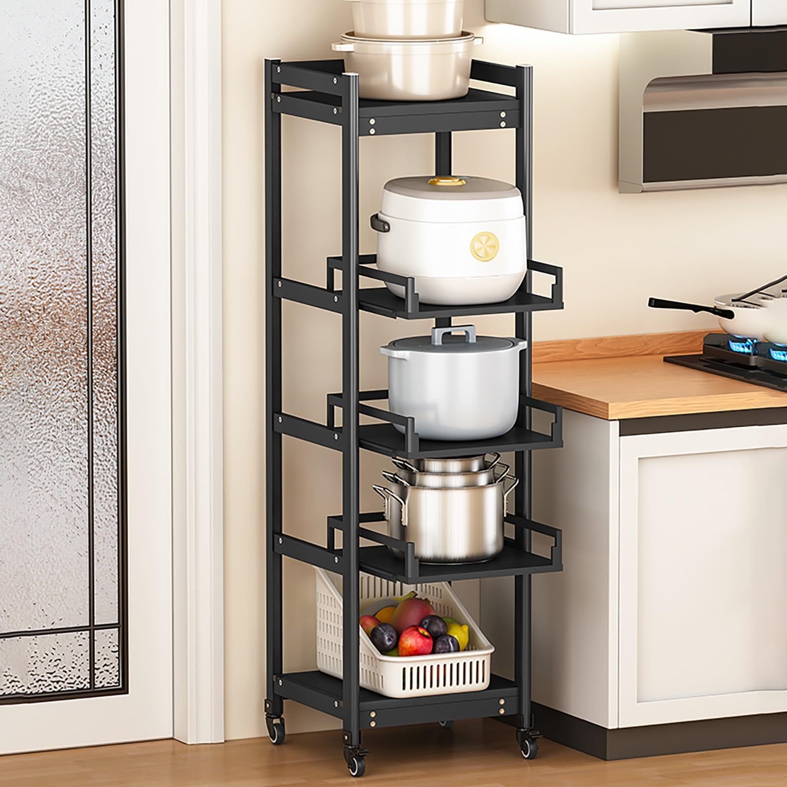 JHDXL Lagerregal mit 4/5/6 Ebenen, Standregal im Wohnzimmer Küche, Drehbarer Küchenwagen mit Rädern, für Wohnzimmer, Schlafzimmer, Küche, Homeoffice(50 * 40 * 145.5cm/20 * 16 * 57.5in)