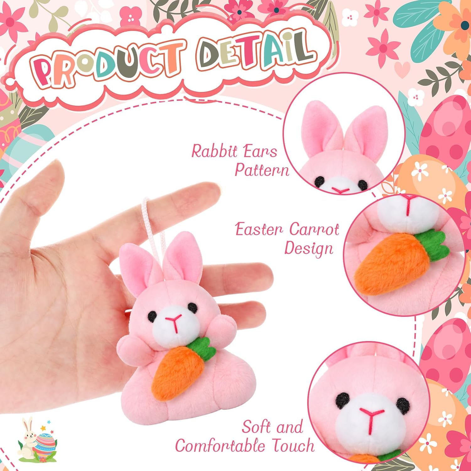 Blueweenly 24 Pcs Easter Bunny Plush Bulk Mini Bunnies Stuffed Animals Small Plush Rabbit Mini Keychains Easter Basket Stuffers Spring Egg Gifts for Prizes Goodie Bag Fillers Party Favors