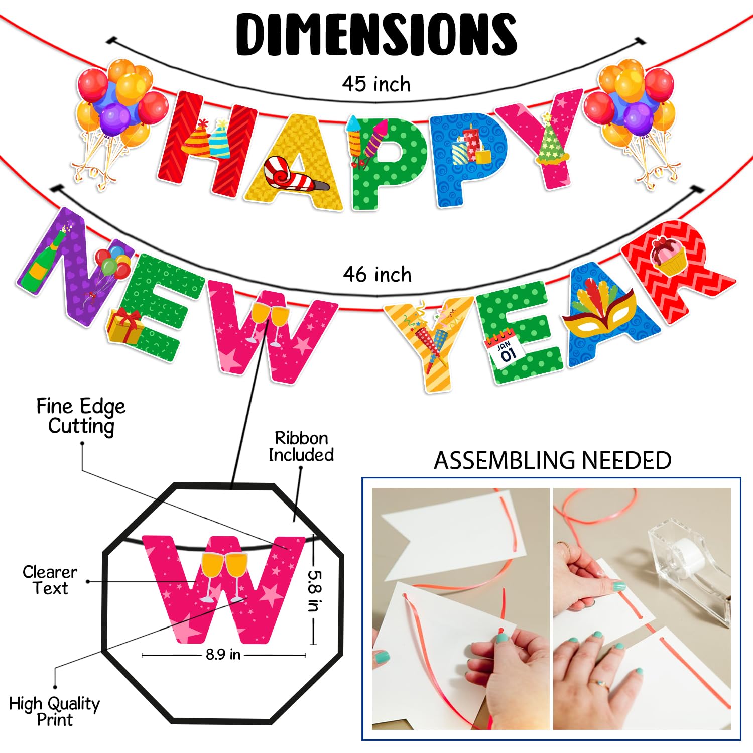 Zyozique® 1 Set Paper Banner Happy New Year Decorations 2026 New