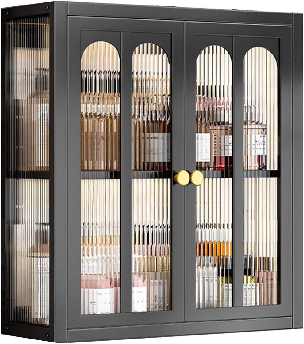 Wall Cabinet with Doors for Kitchen and Bathroom Storage, Wall Mounted Hutch and Shelves, Nail-Free Punchless Design, Magnetic Double Opening Doors, Wall Cabinets for Kitchen Walls Storage Organizer,