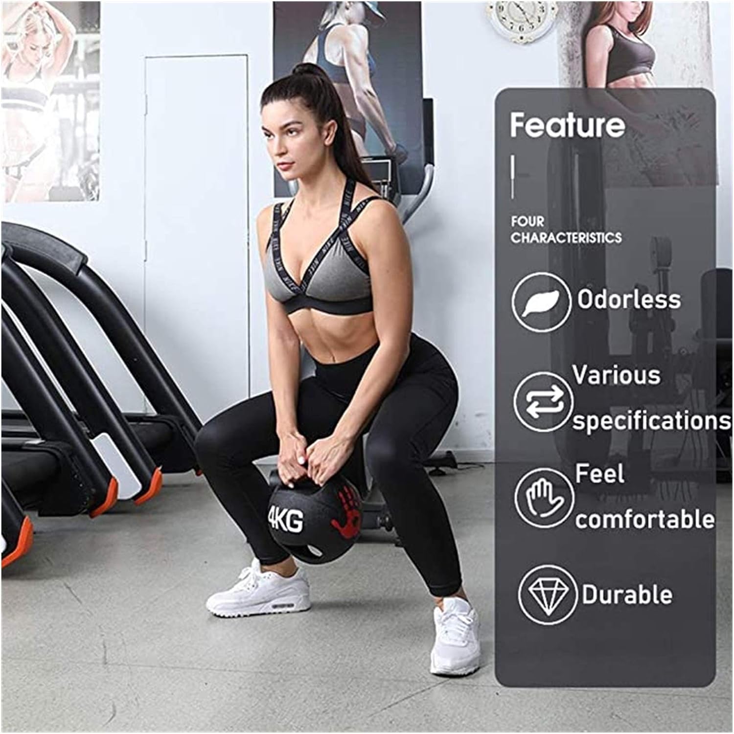 Palla Medicie Double Hadle Fitess Ball, Maschio E Femmina Core Stregth Traiig Aerobics Rubber Ball, 3 kg / 4 kg / 5 kg / 6 kg / 7 kg / 8 kg / 9 kg / 10 kg, Black, 9kg/19.8lbs