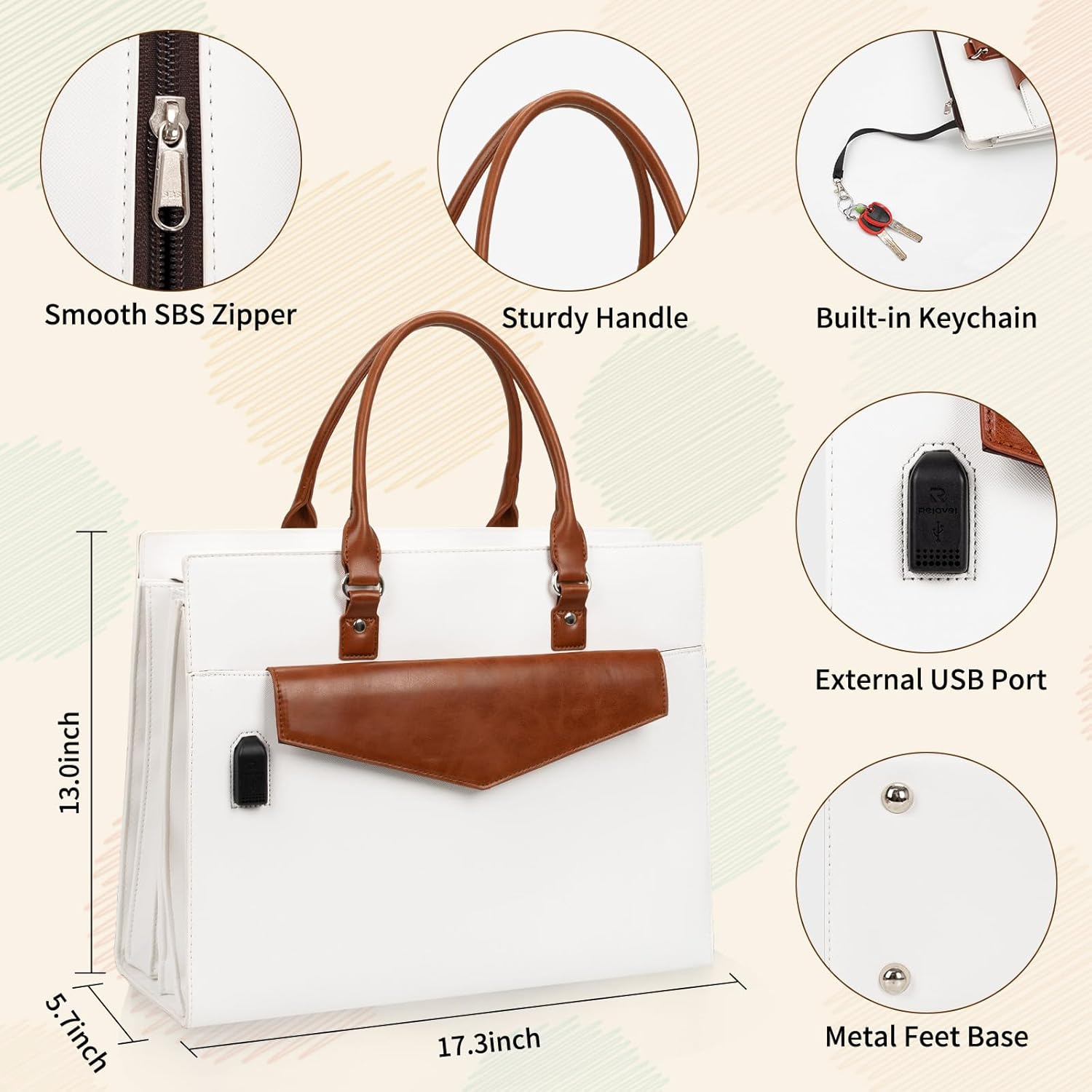 Laptop Tote Bag for Women, 17 Inch Laptop Bag Waterproof Leather Computer Tote, Large Work Bag with USB Charging Port, Womens Briefcase Business Office Work Handbag - Image 5