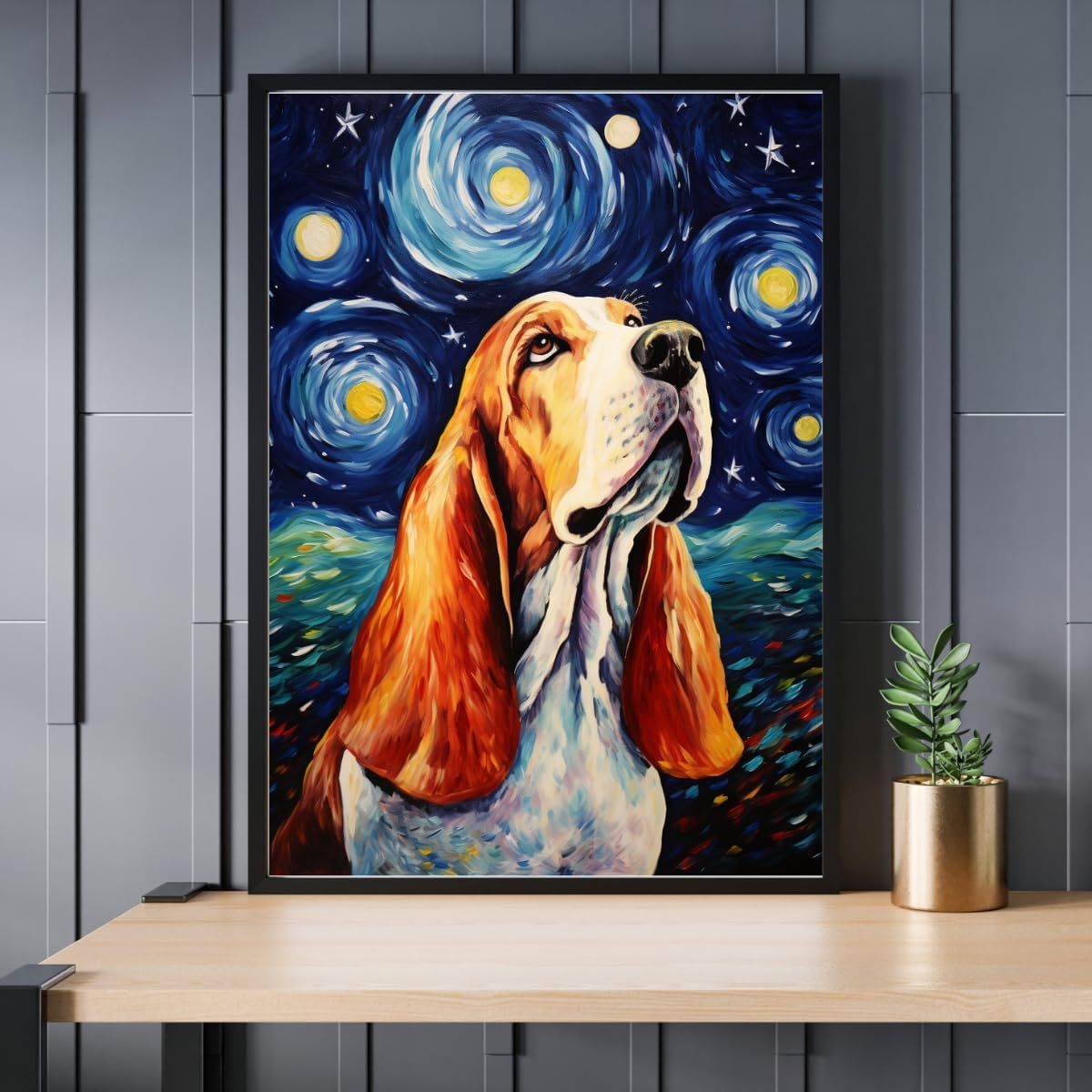 Starry Night Basset Hound Jigsaw Puzzle 300/500/1000 Piece (300pc (28×40cm))