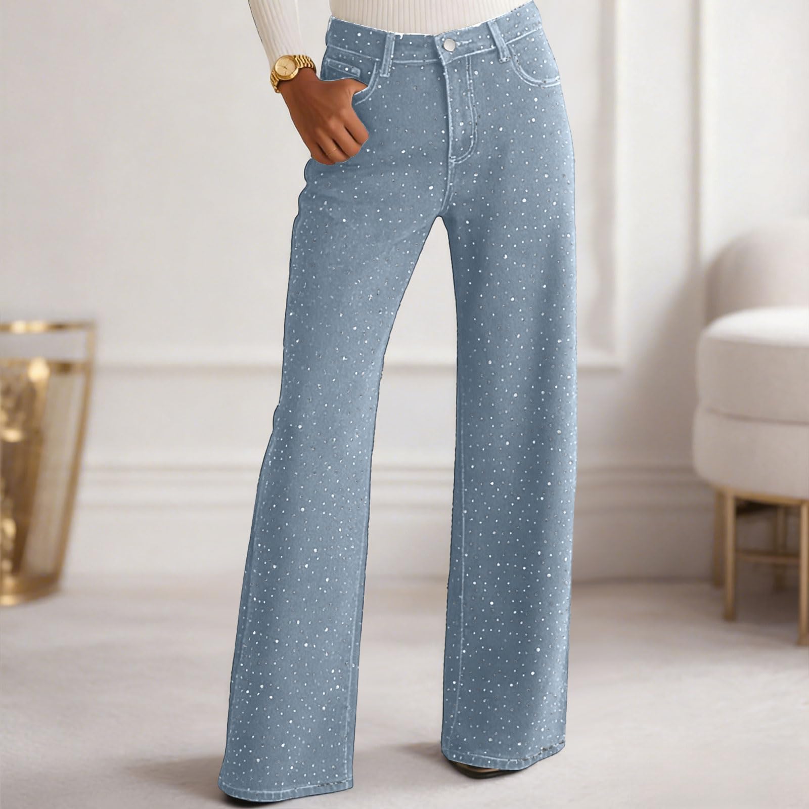 Genérico Vaqueros Rectos Mujer Vaqueros Elásticos Mujer Elásticos Campana Pantalones Ajustados para Cintura Alta Aspecto Desgastado Efecto De Lavado Pantalones