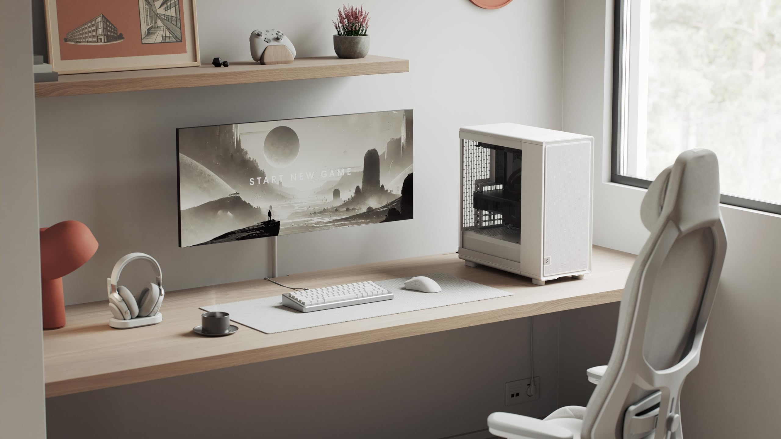 Fractal Design Epoch White - przyciemniane jasne szkło hartowane - siatkowy panel przedni - trzy wentylatory Momentum 12 W zestawie - Przestronne wnętrze - Obsługa ATX/mATX/ITX