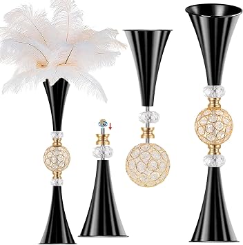 VIJIV Black Tall Crystal Flower Vase for Centerpiece - 23.6 Large Trumpet Vase for Bouquet Skinny Decorative, Floor Vase Flower Stand for Party Event, Dining Table Decor, Bridal Shower, Wedding