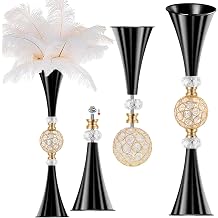 VIJIV Black Tall Crystal Flower Vases for Centerpiece - 28 Large Trumpet Vase for Bouquet Skinny Decorative, Floor Vase Flower Stand for Party Event, Dining Table Decor, Bridal Shower, Wedding