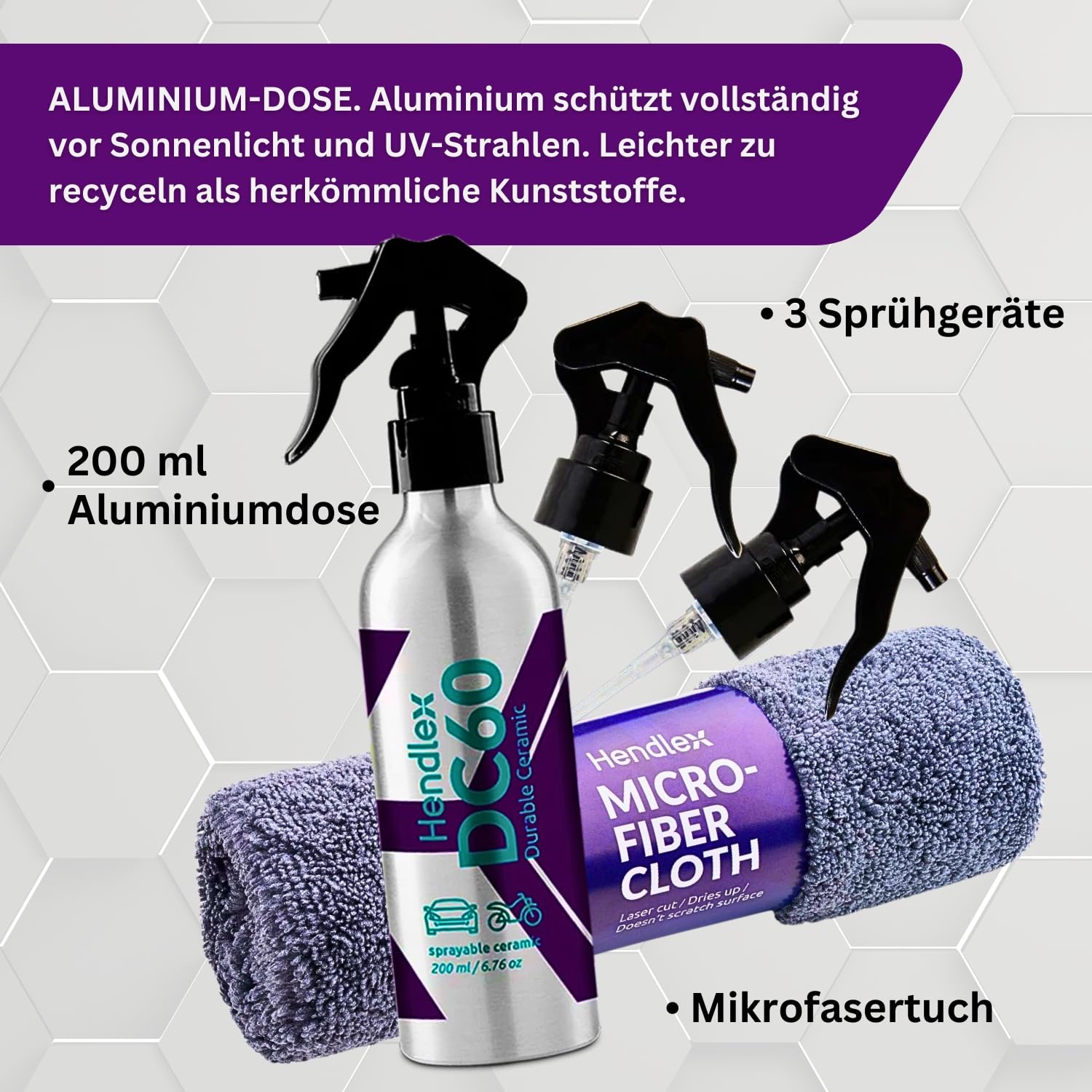 Hendlex DC60 Keramikversiegelung Spray - Hochglanz & Langanhaltender Schutz für Lack, Kunststoff & Metall - Hydrophob, UV-Beständig, Kratzresistent - 200ml