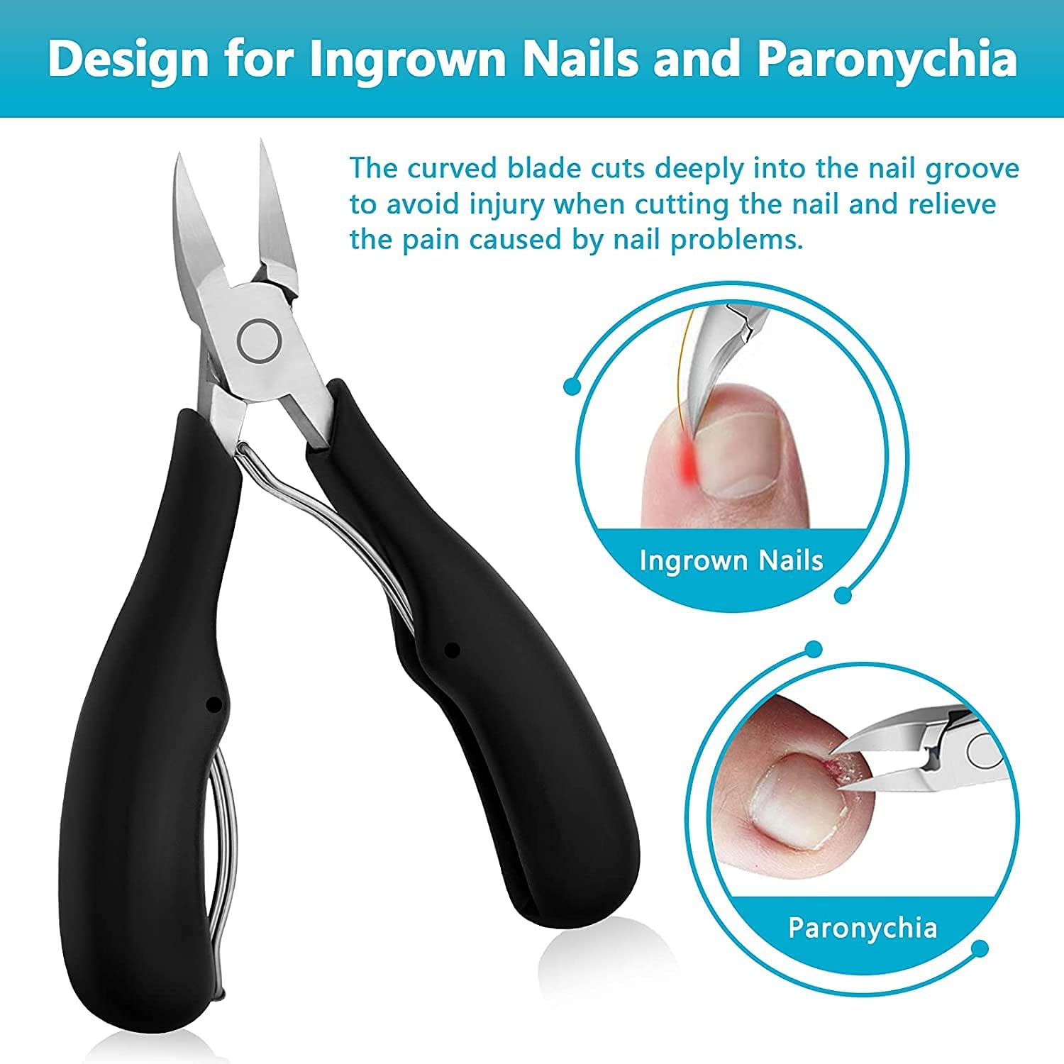 QUIQSHIPP Toe Nail Clipper, Professional Thick & Ingrown Toenail Correction Tool, Pedicure Clippers Toe Nail Cutter for Men & Women, Super Sharp Curved Blade Grooming Tool | Multi |