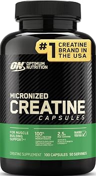 Optimum Nutrition Creatine, Micronized Creatine Monohydrate Capsules, Supports Strength & Recovery, Banned Substance Tested, 2.5g per Serving, 50 Servings, 100 Count | Micronized Creatine Monohydrate Capsules, Easy to Swallow, Keto Friendly, Supports Muscle Building, Strength & Performance