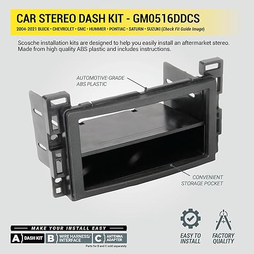Miniatura 5 de Scosche GM0516DDCS Kit de Instalación de Radio Doble DIN para Tablero Compatible con Vehículos Selectos Buick, Chevrolet, GMC, Hummer, Pontiac,