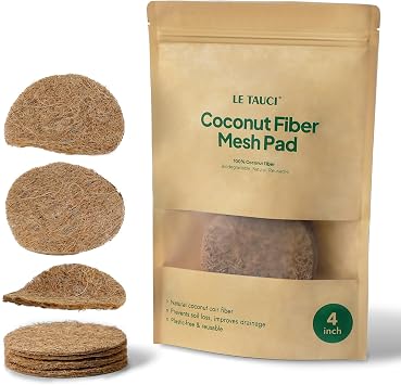 LE TAUCI Coconut Coir Drainage Mesh Pads for Flower Pots, Pre-Cut 4 Inch Pot Hole Covers to Prevent Soil Loss, Natural Coir Fiber Liners for Indoor & Outdoor Planters, 10 Pack