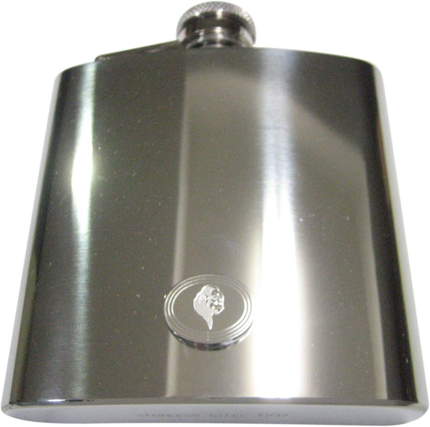 Kiola Designs Silver Toned Etched Oval Gorilla Head 6 Oz. Stainless Steel Flask