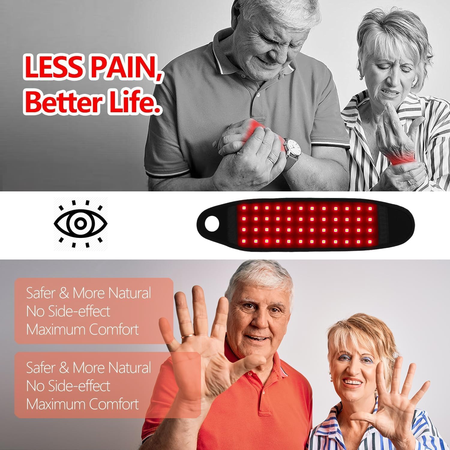 Red Light Therapy for Hand Wrist - Infrared Red Light Therapy & Heat Pad Device 144 LED, Near Infrared Hand Therapy Wrist Brace & Red Therapy Wrist Wrap for Carpal Stiffness Recovery Relief - Image 3