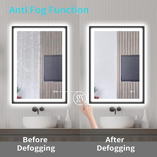 Miniatura 6 de Espejo de baño de 20 x 28 pulgadas, espejo de pared con marco de metal negro mate, espejo de tocador de baño iluminado LED, espejo de maquillaje
