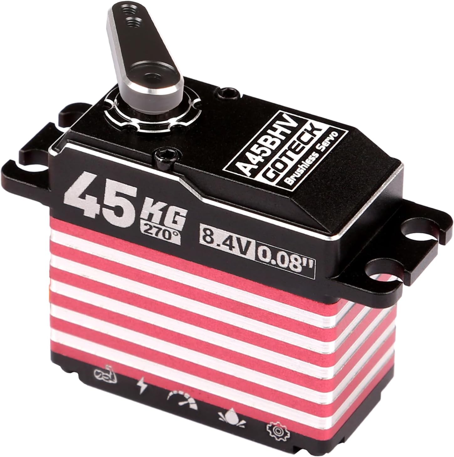 GOTECK 45KG Brushless Digital Servo,8.4V Full Metal Gear Servo,IP67 Waterproof Steering Servo with 25T Servo Horn for 1/10 Scale RC Cars,RC Crawler,Trucks,Boat,Robot Parts (A45BHV-270°)