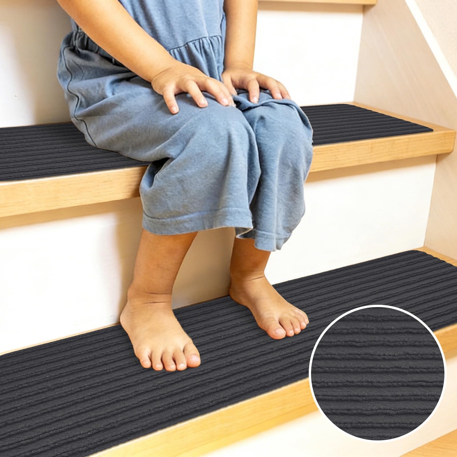 Tapis D'Escalier Antidérapant, Tapis Escalier Marche, Lot De 15 Marchettes D'Escalier Autocollantes Intérieur, Moquette Escalier Réutilisable Découper Pour Protéger Animaux (Grigio scuro, 55 X 22 Cm)