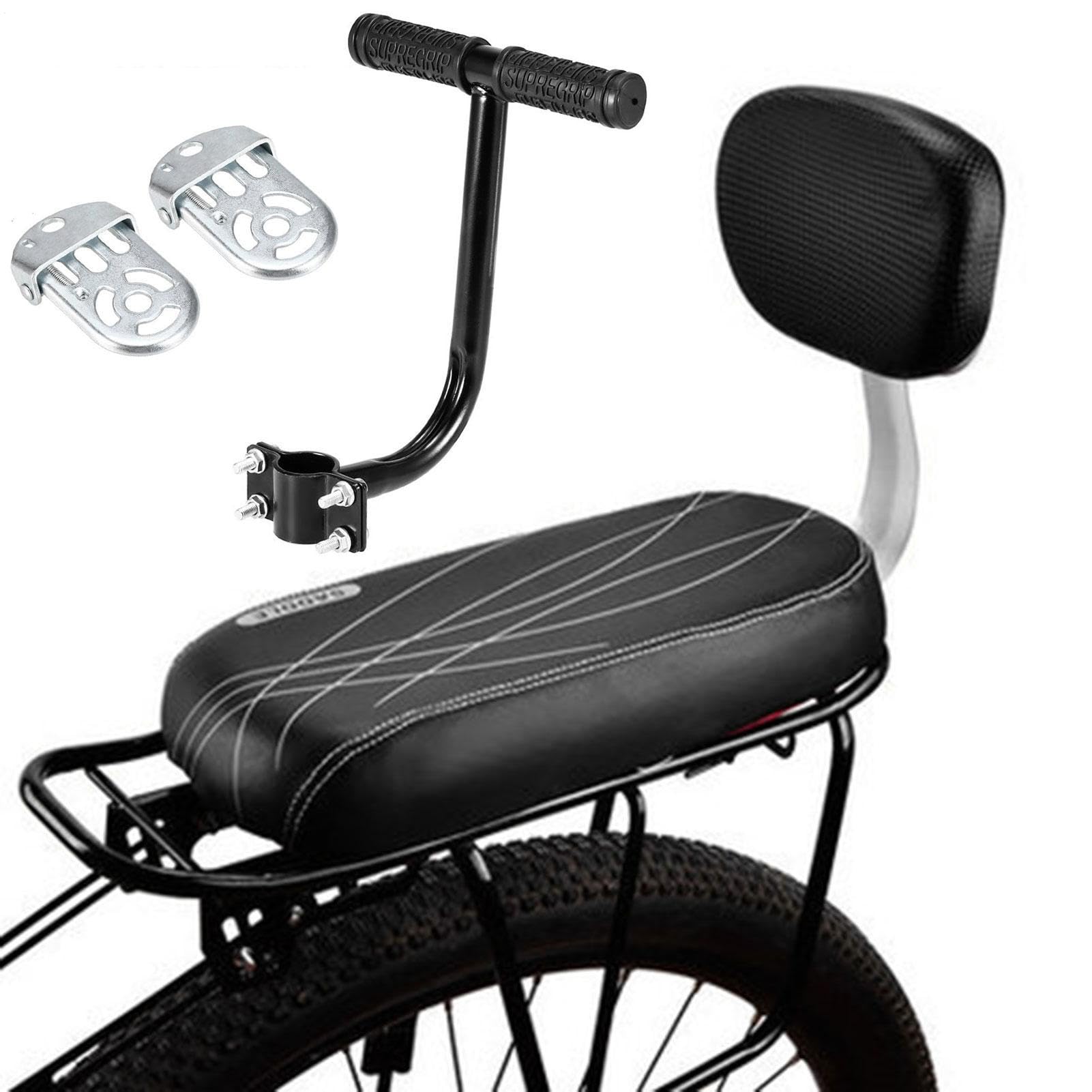 Seggiolino per bicicletta per bambini, ampio schienale per bici con bracciolo, corrimano e pedali, in poliuretano, acciaio e ferro, 37 x 25 x 16 cm, comodo e sicuro