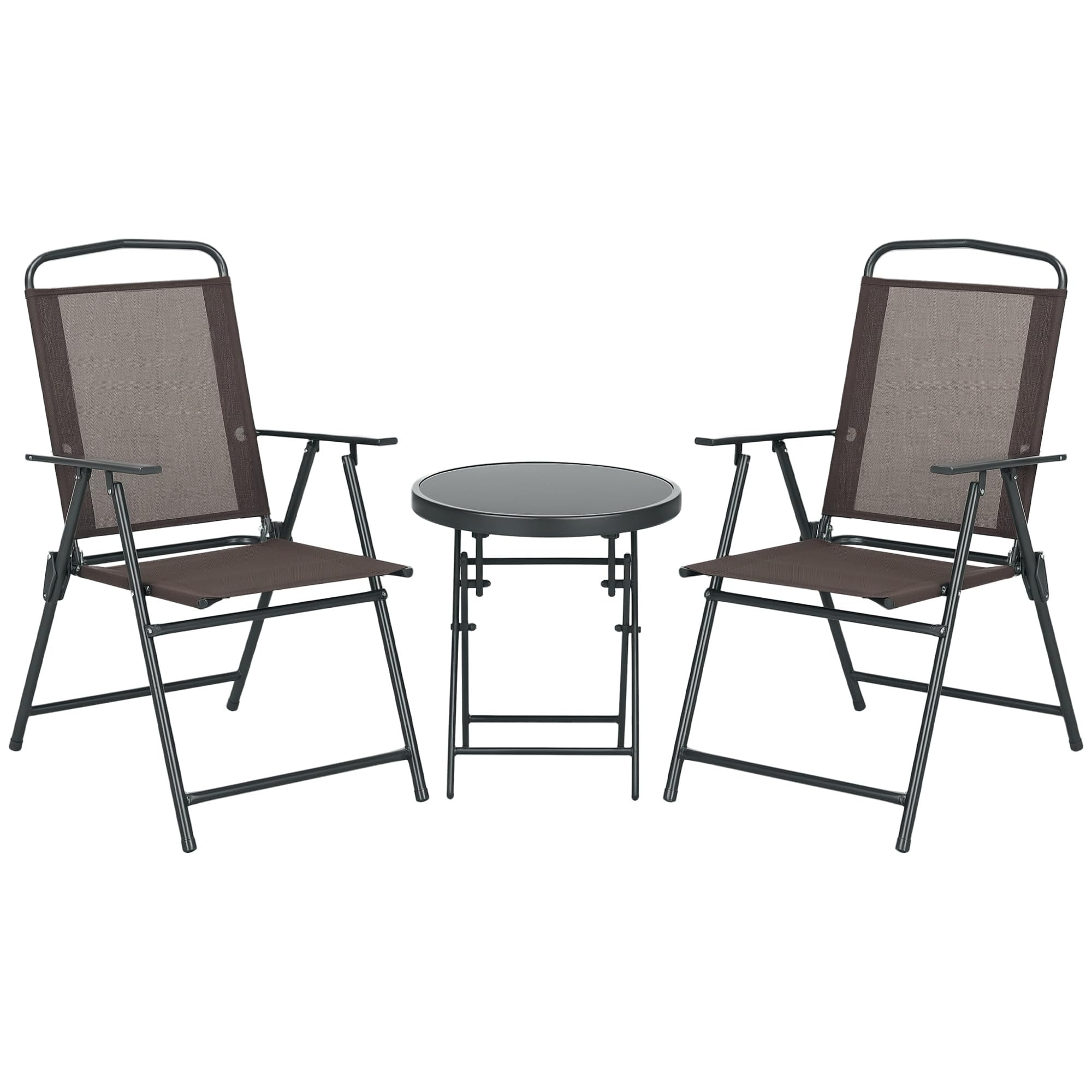 Outsunny Set Jardin Bistro 3 pièces Table et chaises Pliantes Marron