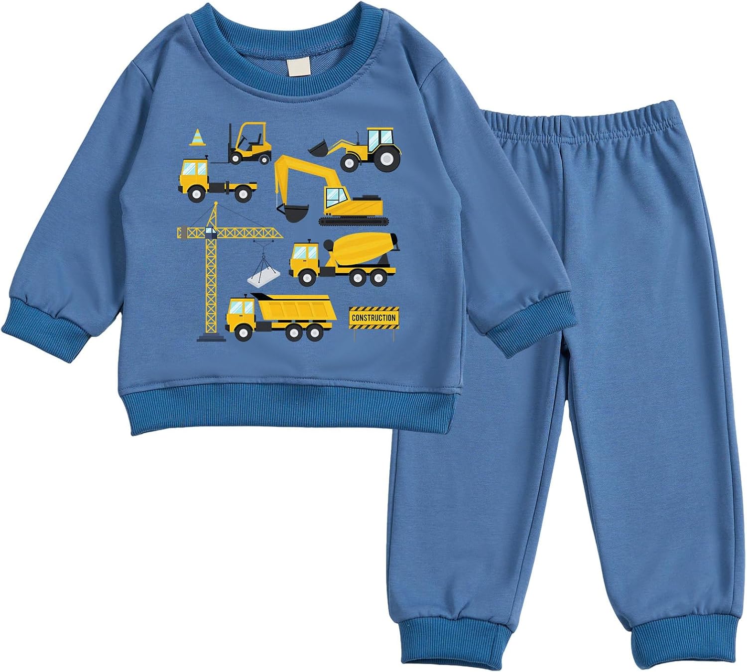 Toddler Baby Construction Vehicle Long Sleeve Sweatshirt Top Jogger Pants Set Cute Fall Winter Clothes Set