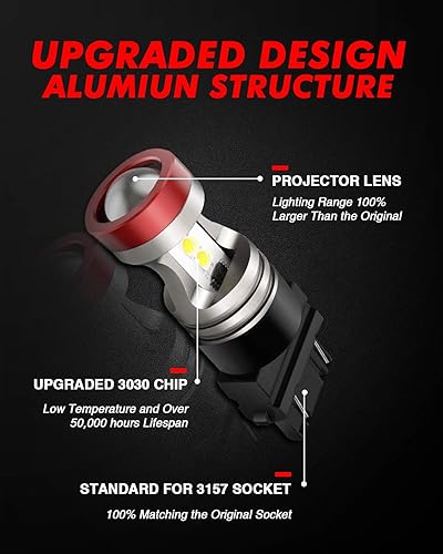Miniatura 5 de Torchbeam Bombillas LED 3157 para luces de reversa, súper brillantes 3156 4157 3056 3057 4057 3457 bombillas LED para automóvil, 3000 lúmenes, 6000