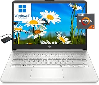 [Windows 11 Pro] HP 14" FHD Business Laptop Computer, 6-core AMD Ryzen 5 5500U (Beats i7-1160G7), 16GB RAM 256GB PCIe SSD, Thin & Portable, Long Battery Life, Fast Charge, Wi-Fi 6, BT 5.2, HDMI, w/Hub