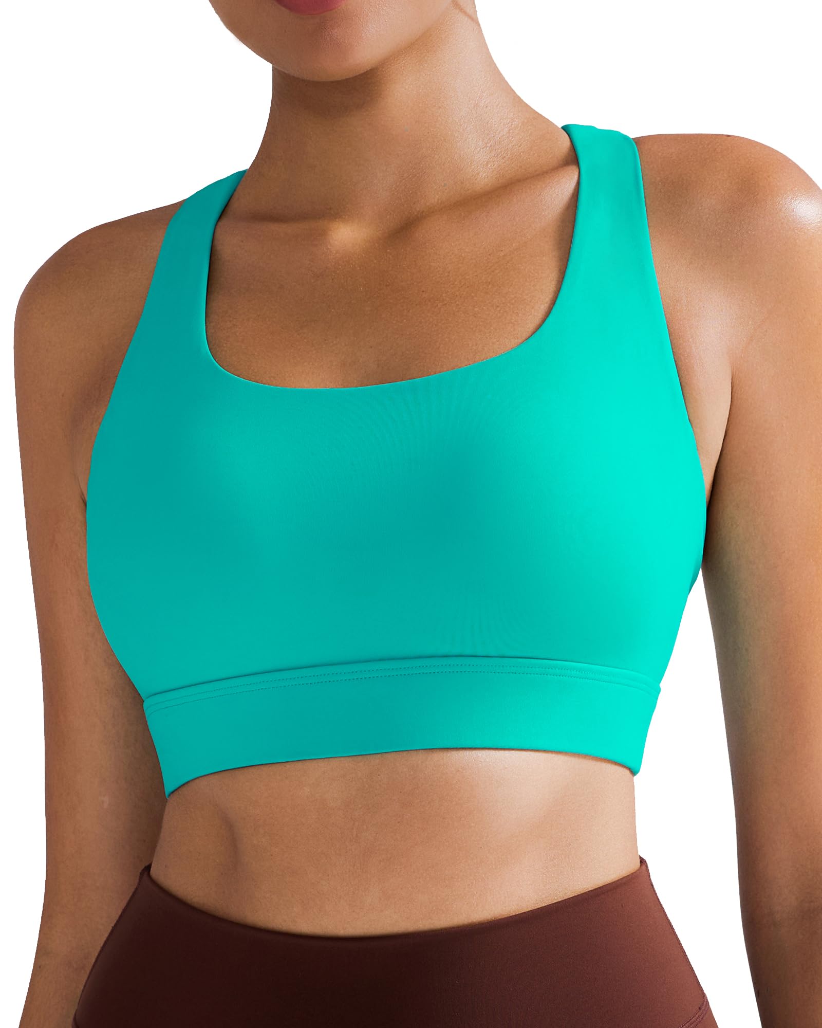 RUNNING GIRL High Impact Sports Bras for Women - Scoop Neck Strappy Sports Bra High Support Moulded Cup Workout Bra