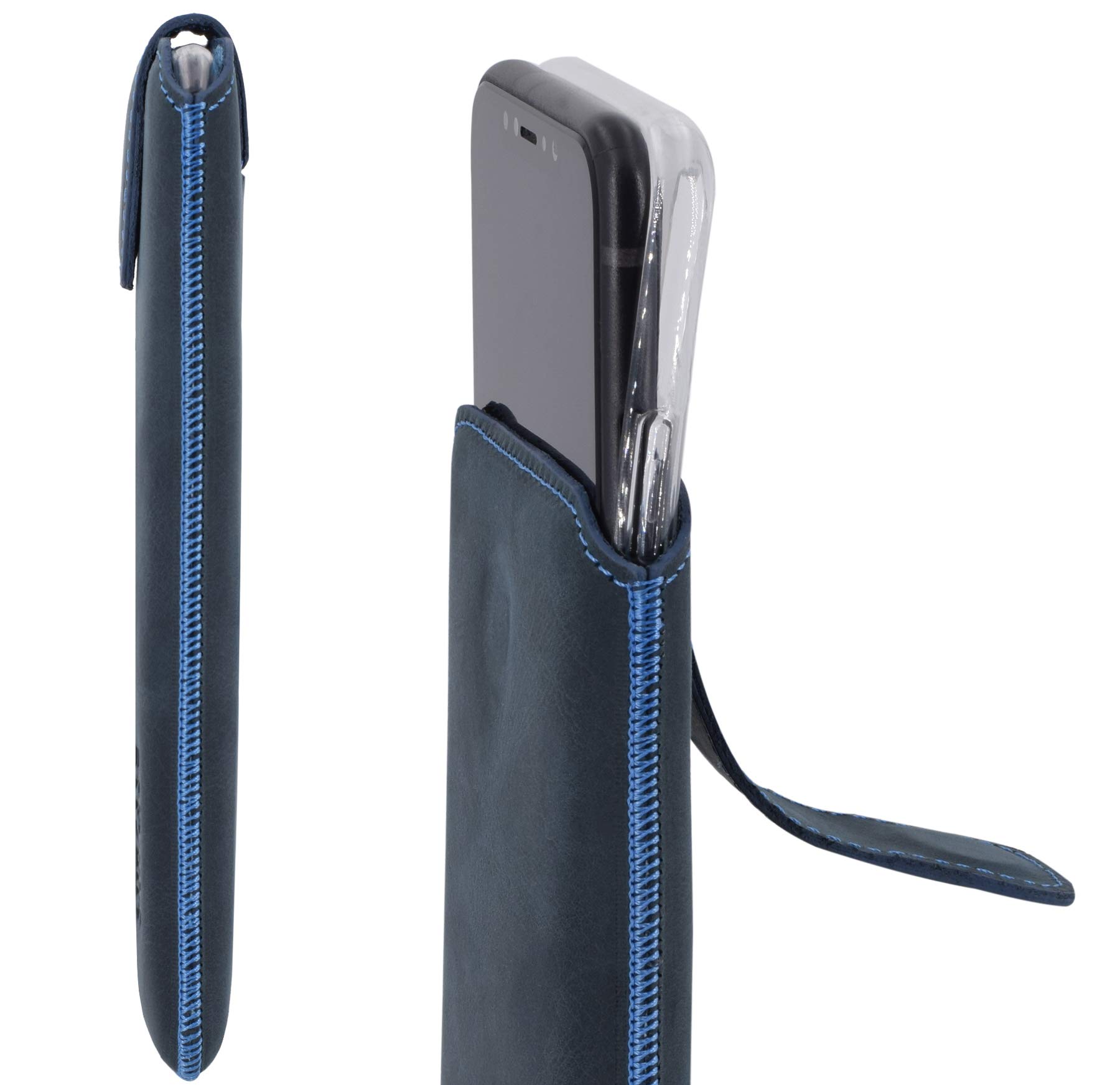 Suncase Genuine Leather Case for Huawei Mate 20 Lite Mobile Phone Case with Additional Transparent Case Shell Silicone Bumper Cover in Pebble Blue