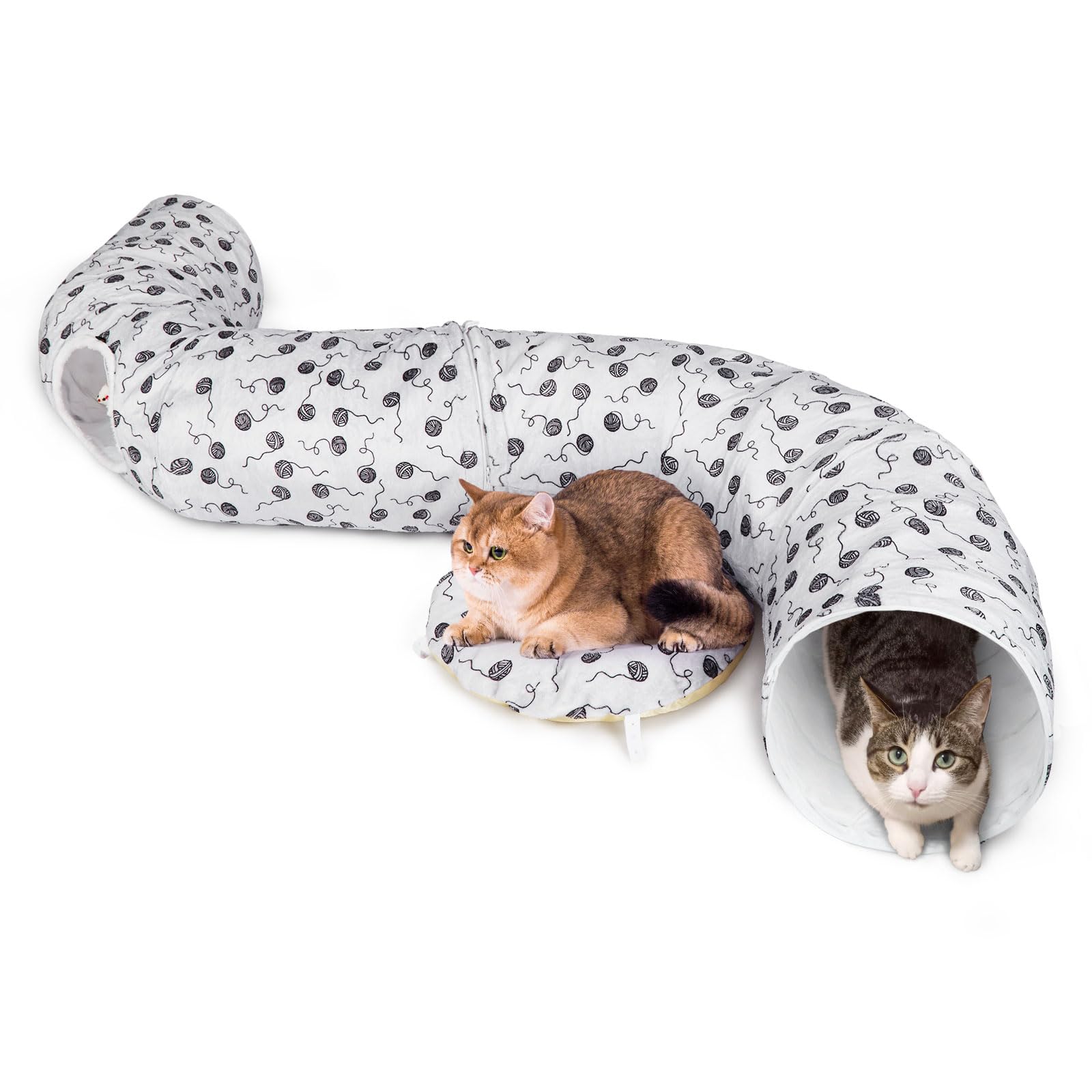 Ownpets Lit tunnel 3 en 1 pour chat avec tapis central, 30 cm, jouet en forme de beignet, matériau en peluche douce, forme de pleine lune pour chaton, chat, chiot, lapin, furet, gris