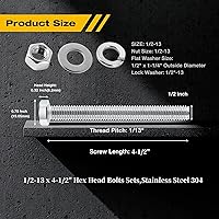 Vista 3 de （5Set） Juego completo de 1/2-13 x 4-1/2" pernos de tornillo de cabeza hexagonal, tuercas, arandelas planas para guardabarros, arandelas de bloqueo