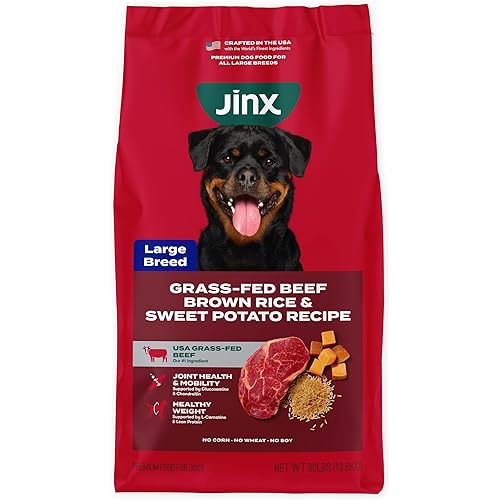 Jinx Premium Dog Food Dry for Large Breed - Adult Dog Food with Real Beef, Brown Rice & Sweet Potato Kibble with Antioxidants for Joint Health, Mobility & Immune Support - No Fillers - 30lb