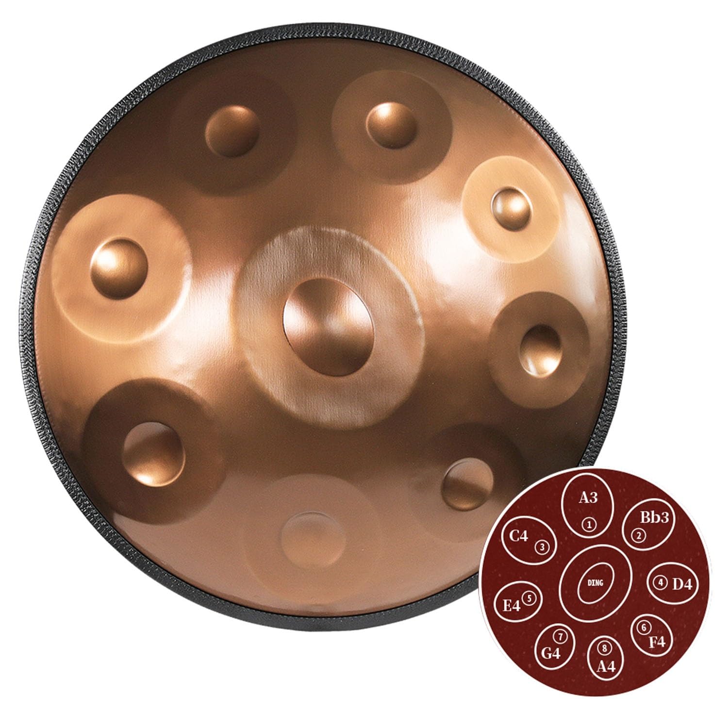 432hz/440hz Handpan Drum En D Minor 56cm Hand Pan Acero Drums 9/10/12 Note Handpan Tambor Para Curación De Sonido, Meditación Personal, Yoga (Color : Gold-9 Notes, Size : 432hz)