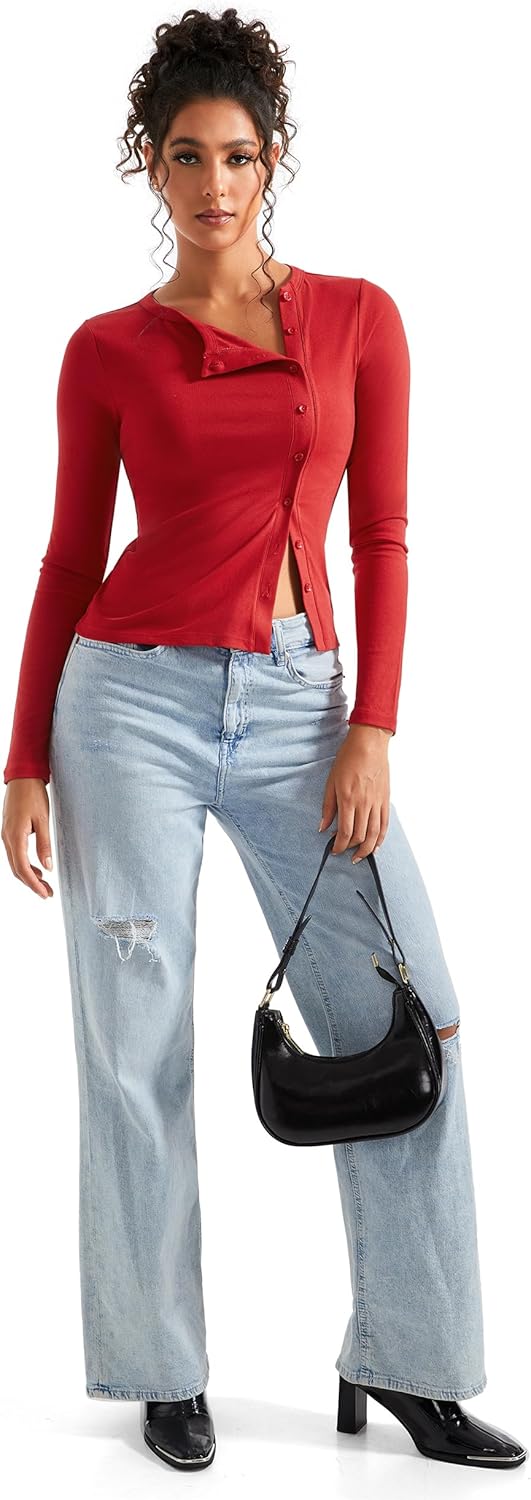 SUUKSESS Women Button Down Ribbed Tops Long Sleeve Going Out Fitted Modal Shirt - Image 4