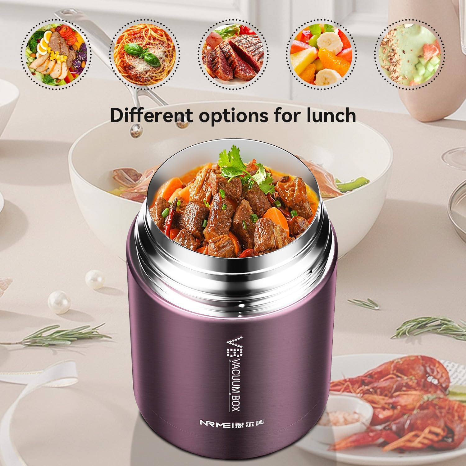 26oz Vacuum Insulated Food Jar for Hot Food and Cold Food, Wide Mouth Leak-Proof Soup Jar with Spoon & Stainless Steel Lunch Containers for Adults