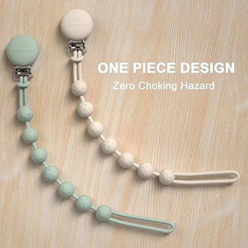 Miniatura 3 de Cuddle Campus Soporte de clip de silicona para chupete con diseño de una pieza, paquete de 2 clips suaves y flexibles con textura para bebé niño y