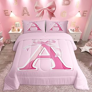 jejeloiu Pink Bow Bedding Set, Gifts for Women Teen Girl,Twin Size, Deco...