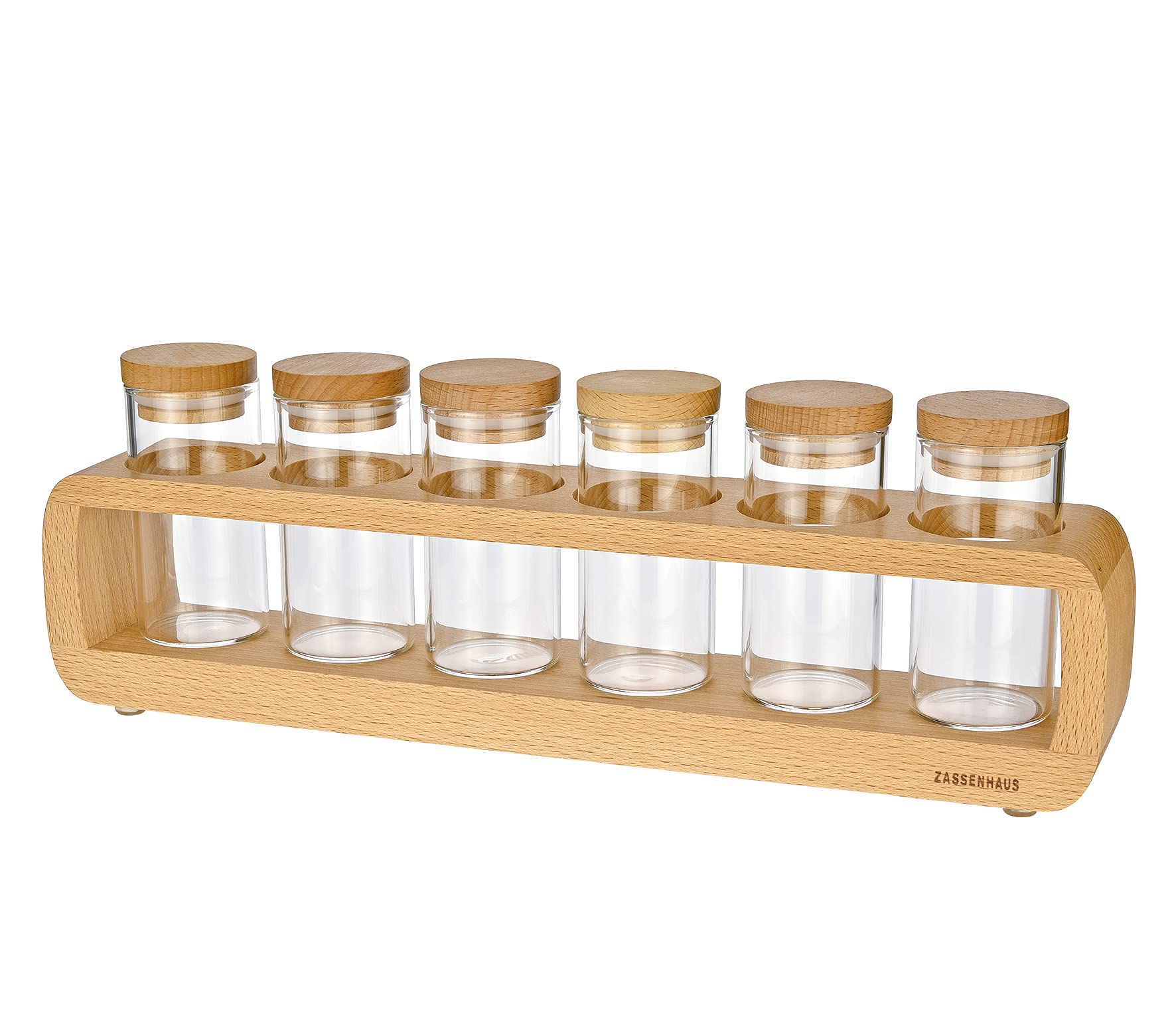 Zassenhaus Étagère à épices en hêtre avec 6 bocaux en borosilicate