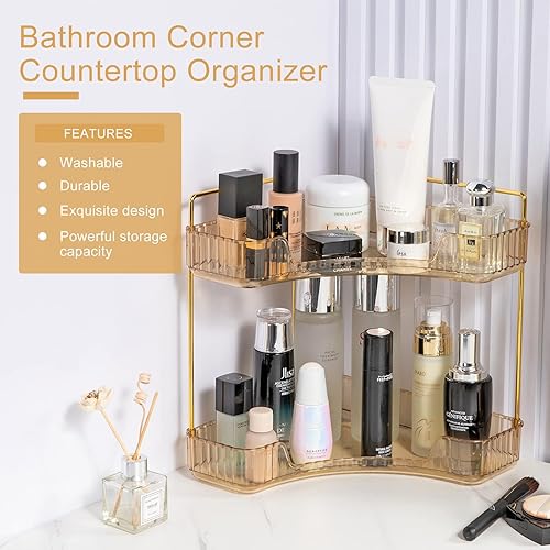 Miniatura 4 de Organizador de esquina para encimera de baño, bandejas de tocador para encimera de baño, organizador de maquillaje, bandeja de perfume, estante de