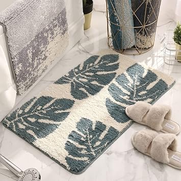 Soft Microfiber Bathroom Mat Strong Water Aabsorbent Bath Rug Non-Slip Floor Mat Green Leaves ZML-271Green,20"x32"