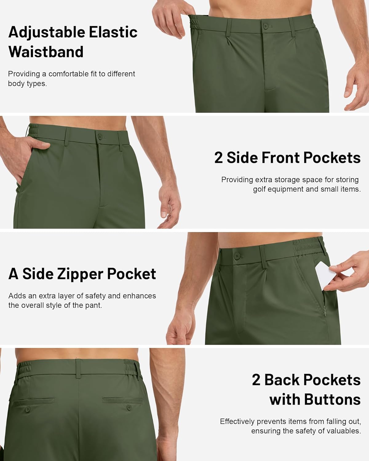 DOWMQ Mens Golf Pants Stretch Casual Dress Pants Elastic Drawstring Slacks for Men Lightweight Trousers with 5 Pockets - Image 4