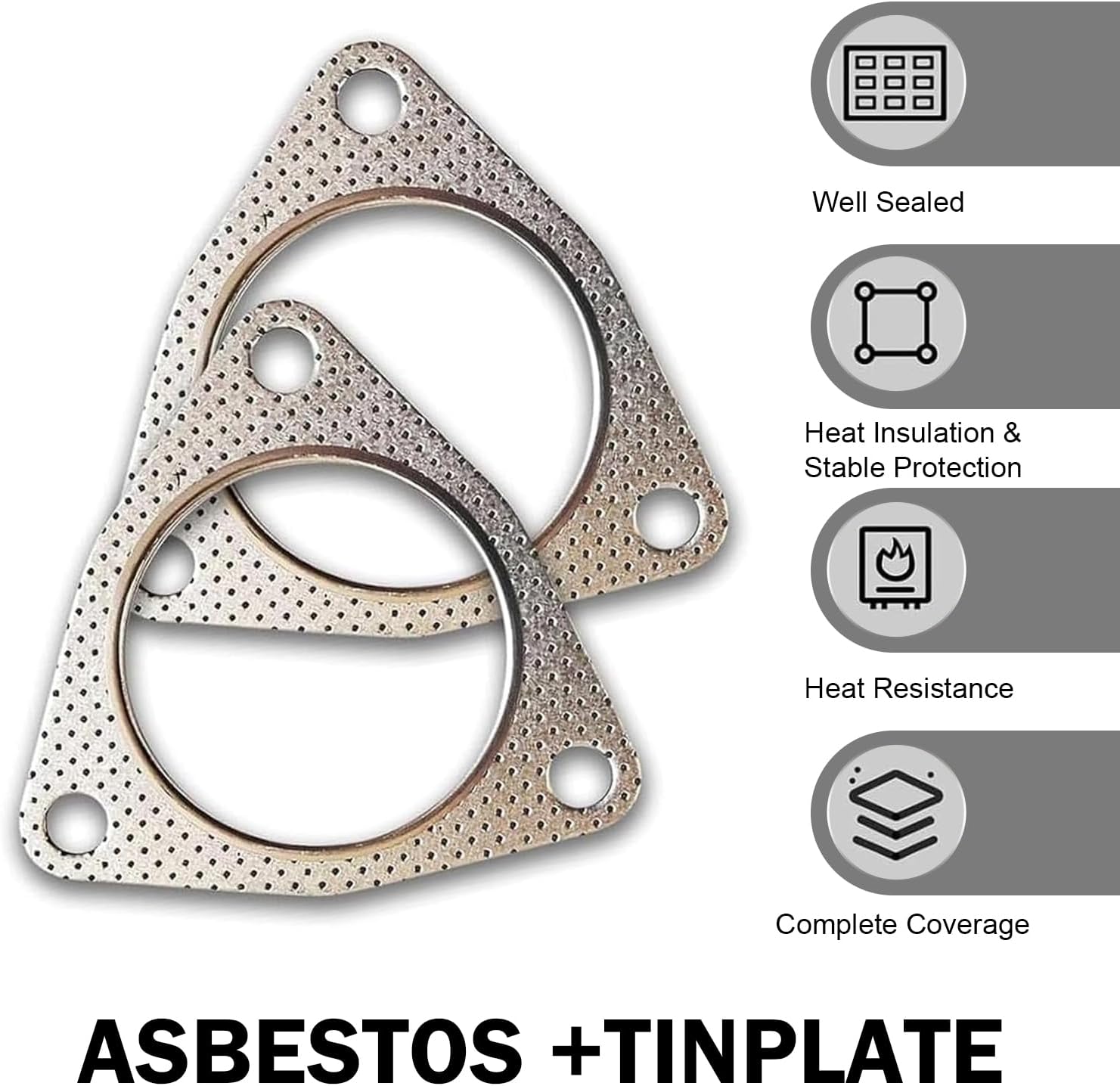 2PCS 3" Exhaust Gasket, 3-Bolt Exhaust Flange Gasket with High Sealing, High Temperature Resistant Exhaust Pipe Interface Gasket Replacement, Universal Car Accessories